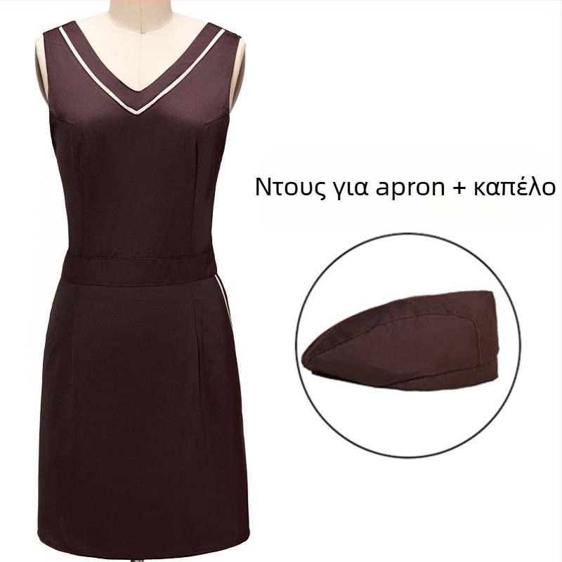 Σετ τριών μερών ποδιά με καπέλο, χωρίς μανίκια, με λογότυπο εκτύπωσης, αντιλερωτικό, απλό στυλ; κατάλληλο για ομορφιά, μαμά-παιδί, ζαχαροπλαστική, καταστήματα φρούτων