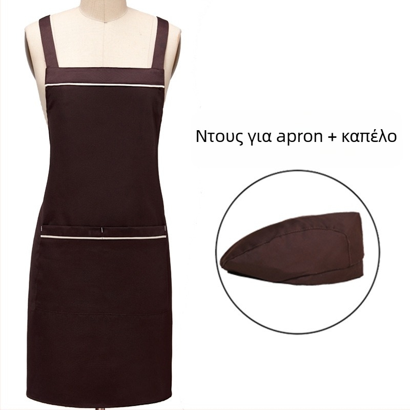 Σετ τριών μερών ποδιά με καπέλο, χωρίς μανίκια, με λογότυπο εκτύπωσης, αντιλερωτικό, απλό στυλ; κατάλληλο για ομορφιά, μαμά-παιδί, ζαχαροπλαστική, καταστήματα φρούτων