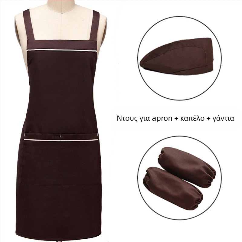 Σετ τριών μερών ποδιά με καπέλο, χωρίς μανίκια, με λογότυπο εκτύπωσης, αντιλερωτικό, απλό στυλ; κατάλληλο για ομορφιά, μαμά-παιδί, ζαχαροπλαστική, καταστήματα φρούτων