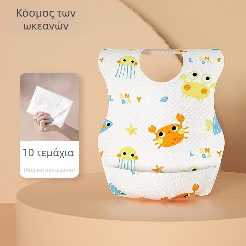 Ποδιά μιας χρήσης για μωρά, αδιάβροχη, σχέδιο με κινούμενα σχέδια, για ηλικίες 1–3 ετών, από μη υφαντό ύφασμα με μεμβράνη PE