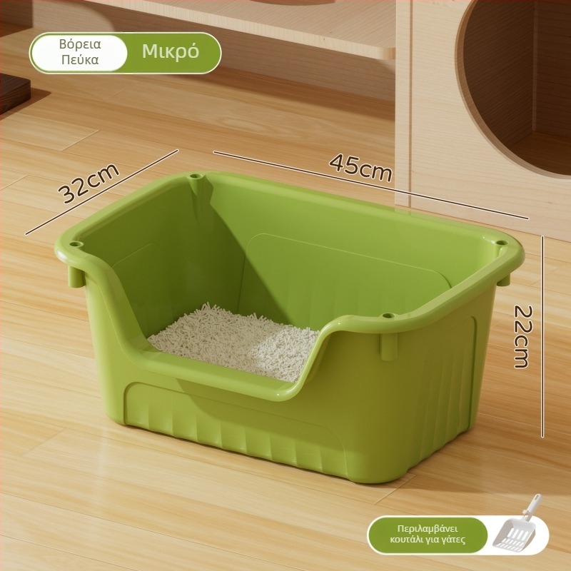 Μεγάλο Κουτί Γάτας για Τουαλέτα, Ανοικτού Τύπου, Τετράγωνο Σχήμα, Υλικό PP, Αντι-Οσμές, Αντι-Πιτσιλιχές