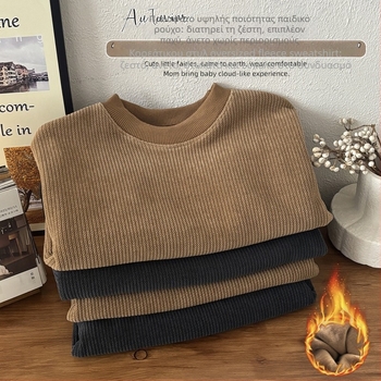 Παιδικό πουλόβερ με fleece επένδυση, παχύτερο ύφασμα, μακριά μανίκια, χωρίς κουκούλα, φθινοπωρινό-χειμερινό στυλ, μοτίβο με γράμματα