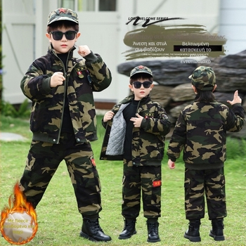 Παιδικό καμουφλαρισμένο σετ από βαμβάκι, δύο τεμάχια, εργασιακό είδος, παχύ για φθινόπωρο-χειμώνα, unisex