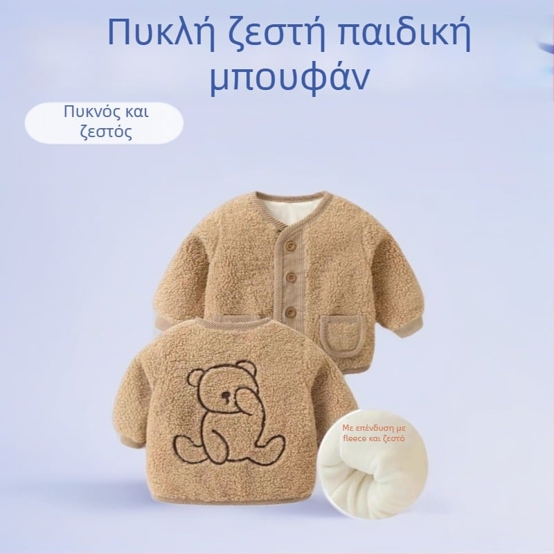 Βρεφικό φλις μπουφάν – παχύ χειμερινό παλτό, στρογγυλός λαιμός, μακριά μανίκια, επένδυση πολυεστέρα