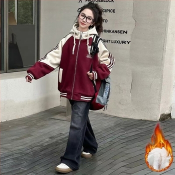 Μπουφάν μπόμπερ με κουκούλα για κορίτσια, παχύτερη επένδυση, με ψηλό γιακά, μακριά μανίκια, μοτίβο με γράμματα