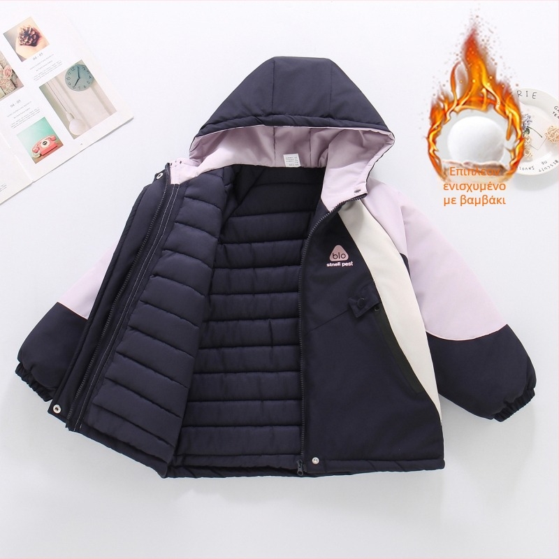 Κοριτσίστικο μπουφάν με βαμβακερή επένδυση και κουκούλα, για ηλικίες 7-12, πολυεστερικό ύφασμα, αδιάβροχο 1000 mm