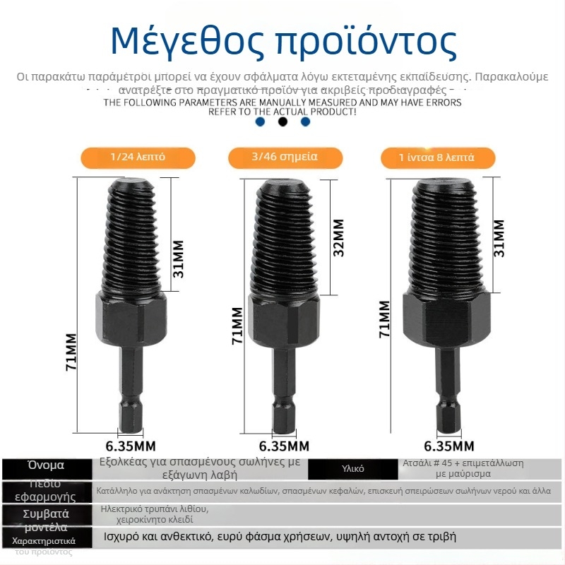 FURONGHUA εξαγωγέας σπασμένων νημάτων βρύσης – για σπασμένα νήματα σε σωληνώσεις ύδρευσης, χάλυβας 45, βρετανικού τύπου, 1 σετ