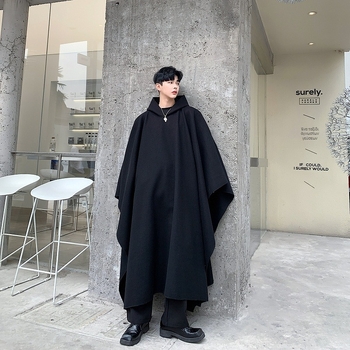 Μακρύ ανδρικό παλτό trench με κουκούλα, oversized χαλαρή γραμμή, κάπα μέχρι το γόνατο