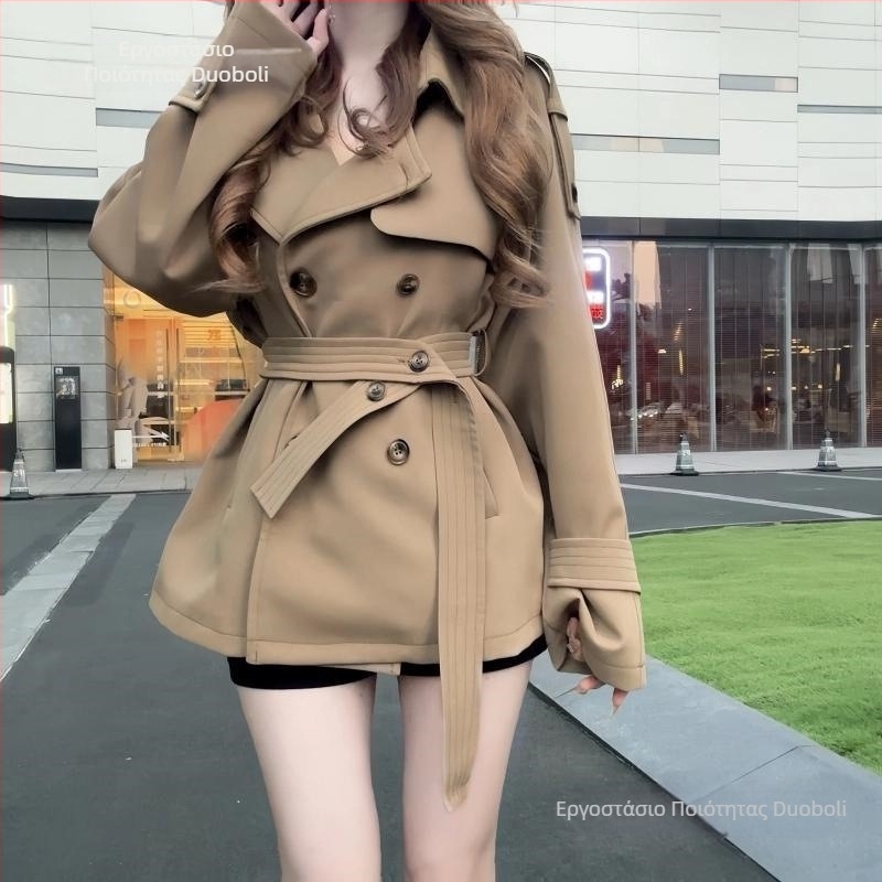 Γυναικείος κοντός παλτό trench από Chenille ύφασμα με Spandex κάτω από 30%, γιακά τύπου σακάκι, μανίκια πριγκίπισσας, κουμπιά