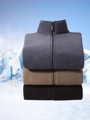 Ανδρικό μπουφάν για χειμώνα με επένδυση φλίς, κορεάτικού στυλ, γιακάς-στάντ και φερμουάρ, πολυεστέρας