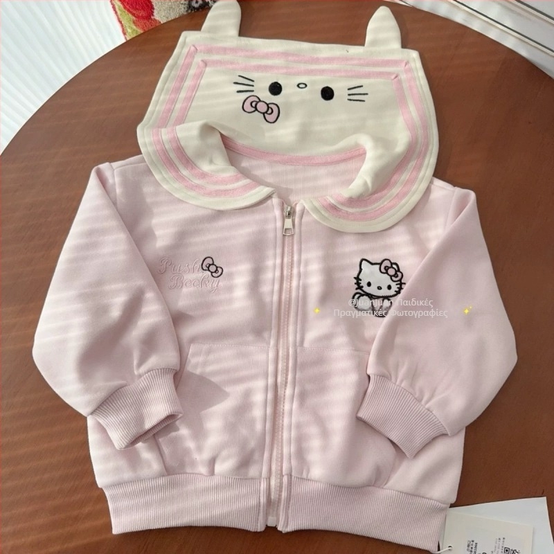 Παιδικό cardigan jacket για κορίτσια νηπιαγωγείου, σχέδιο καρτούν, βαμβακερό ύφασμα, φερμουάρ, μακριές μανίκες