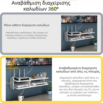 Επιτοίχιο ράφι για ρουτέρ με εγκατάσταση χωρίς διάτρηση — αποθήκευση καλωδίων και σετ-τόπ μποξ σε υπνοδωμάτιο, 8+ επιπέδων, τεχνητή επιφάνεια