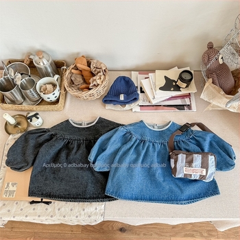 Παιδικό πουκάμισο σε κορεατικό στυλ, 90% βαμβάκι, μακρυμάνικο, στρογγυλός λαιμός, για κορίτσια 3–8 ετών