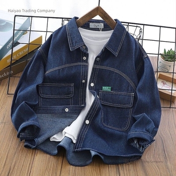 Παιδικό denim μακρυμάνικο πουκάμισο για αγόρια με διακοσμητικές ραφές, χαλαρό στυλ, για ηλικίες 3–8 ετών, φθινόπωρο 2025