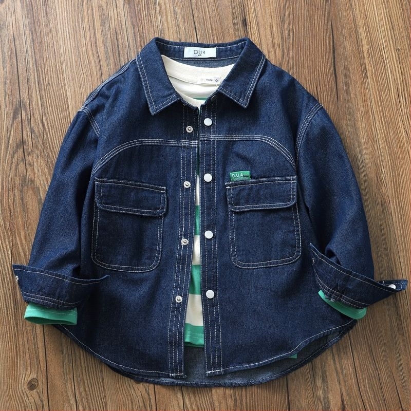 Παιδικό denim μακρυμάνικο πουκάμισο για αγόρια με διακοσμητικές ραφές, χαλαρό στυλ, για ηλικίες 3–8 ετών, φθινόπωρο 2025
