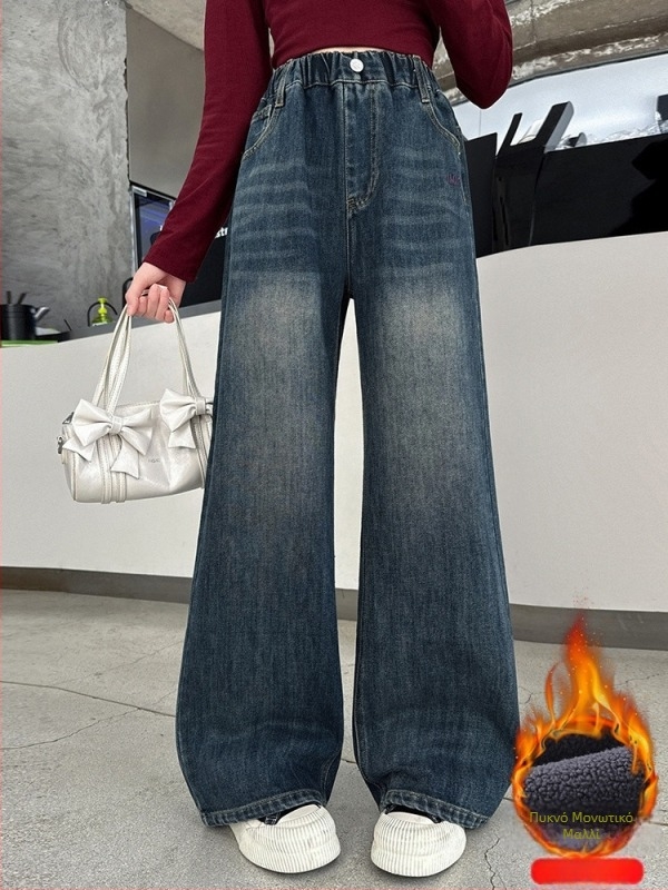 Παντελόνια κοριτσιών για χειμώνα με φλις επένδυση - ψηλή μέση, ελαστική ζώνη, μονόχρωμα, για παιδιά άνω των 8 ετών.