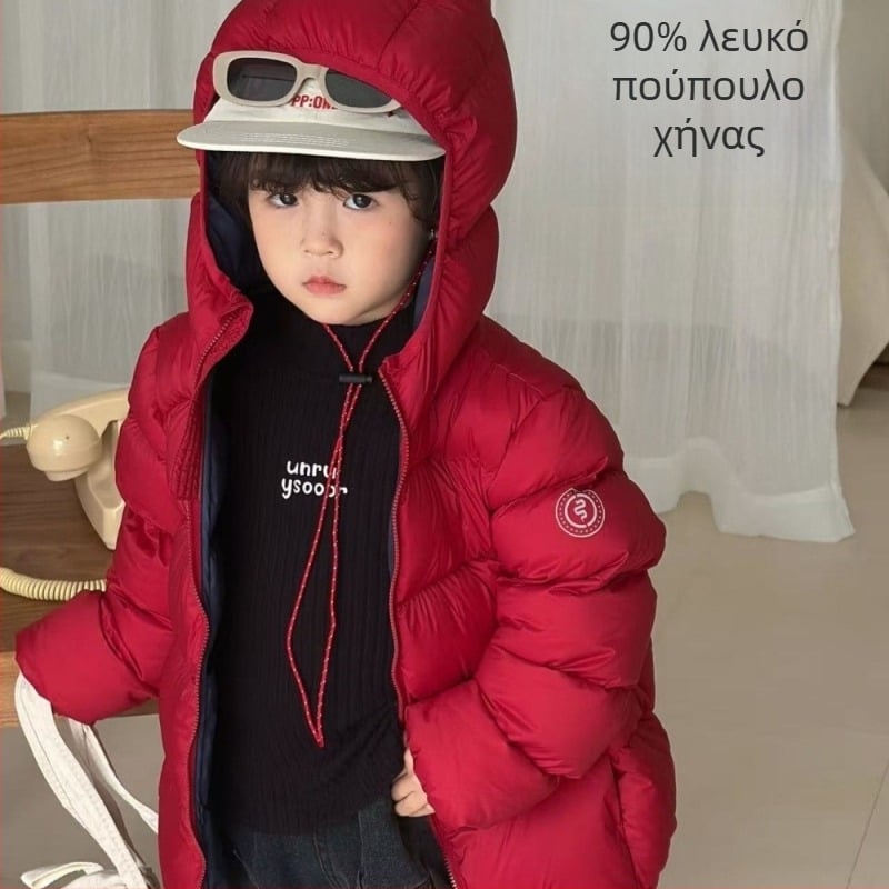 Υψηλό πρότυπο γονικο-παιδικό μπουφάν με κουκούλα από πούπουλο για εξαιρετικό κρύο, παχύτερο, κορεατικό στυλ