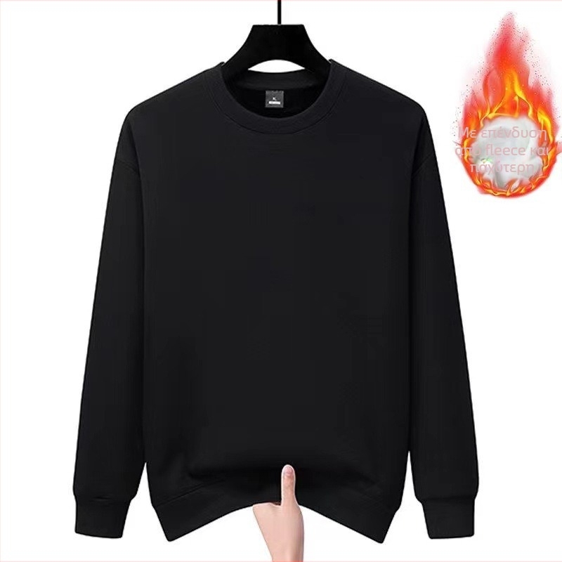 Ανδρικό φούτερ φλις από βαμβάκι, στρογγυλή λαιμόκοψη, μακριά μανίκια, χαλαρή γραμμή, χειμερινό ρούχο