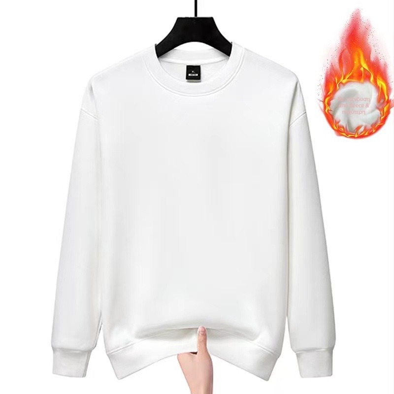 Ανδρικό φούτερ φλις από βαμβάκι, στρογγυλή λαιμόκοψη, μακριά μανίκια, χαλαρή γραμμή, χειμερινό ρούχο