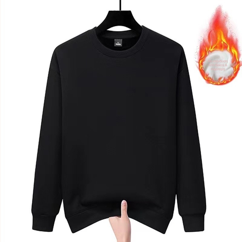 Ανδρικό φούτερ φλις από βαμβάκι, στρογγυλή λαιμόκοψη, μακριά μανίκια, χαλαρή γραμμή, χειμερινό ρούχο