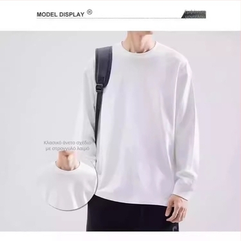 Ανδρικό μακρυμάνικο T-shirt για φθινόπωρο, γεωμετρικό σχέδιο, άνετη γραμμή, πολυεστέρας 91–95%, λαιμός crew neck