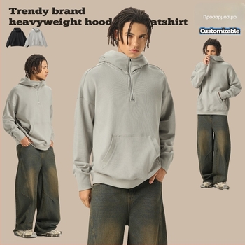 RS ανδρικό φούτερ με κουκούλα, βαμβάκι βαριάς ποιότητας (81–90%), χαλαρή γραμμή, στρογγυλός λαιμός, τρισδιάστατο τσεπάκι