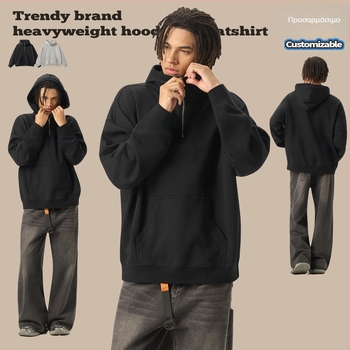 RS ανδρικό φούτερ με κουκούλα, βαμβάκι βαριάς ποιότητας (81–90%), χαλαρή γραμμή, στρογγυλός λαιμός, τρισδιάστατο τσεπάκι