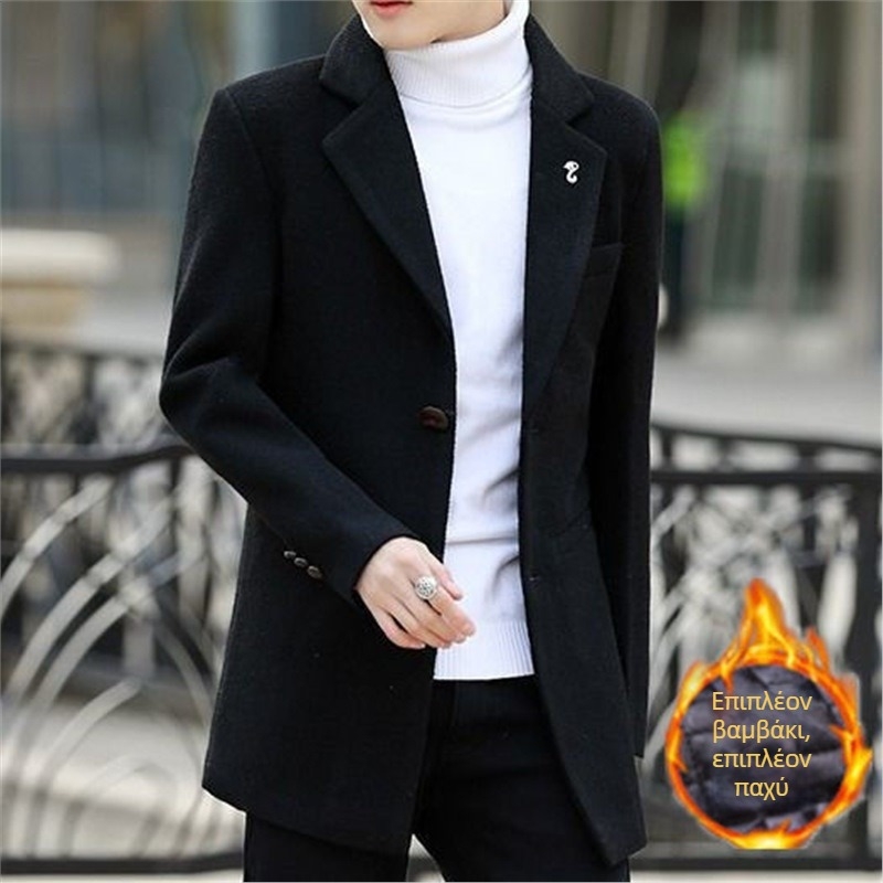 Ανδρικό Corduroy παλτό με Rabbit Hair - Slim Fit, Κουκούλα, Μεσαίο μήκος, Korean Style