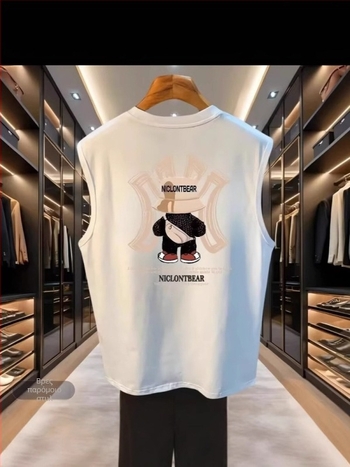 Άνετο T-shirt χωρίς μανίκια από βαμβάκι, χαλαρή εφαρμογή, εκτύπωση καρτούν, λεπτή ύφανση, καλοκαίρι