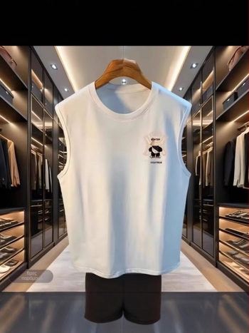Άνετο T-shirt χωρίς μανίκια από βαμβάκι, χαλαρή εφαρμογή, εκτύπωση καρτούν, λεπτή ύφανση, καλοκαίρι