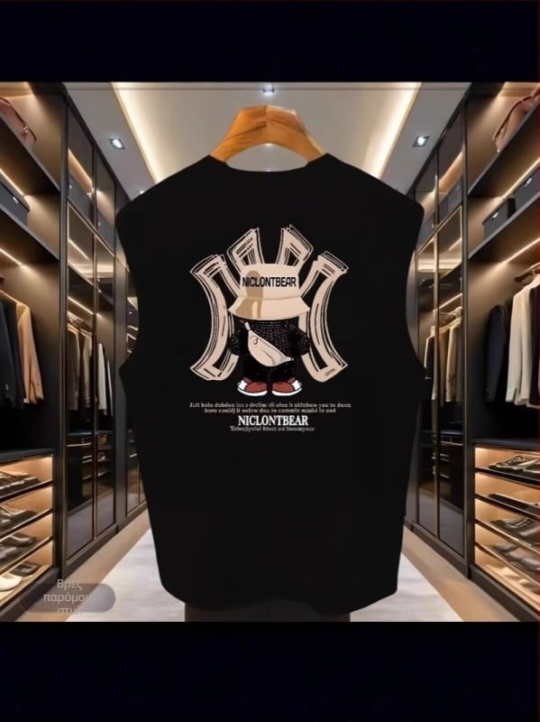 Άνετο T-shirt χωρίς μανίκια από βαμβάκι, χαλαρή εφαρμογή, εκτύπωση καρτούν, λεπτή ύφανση, καλοκαίρι