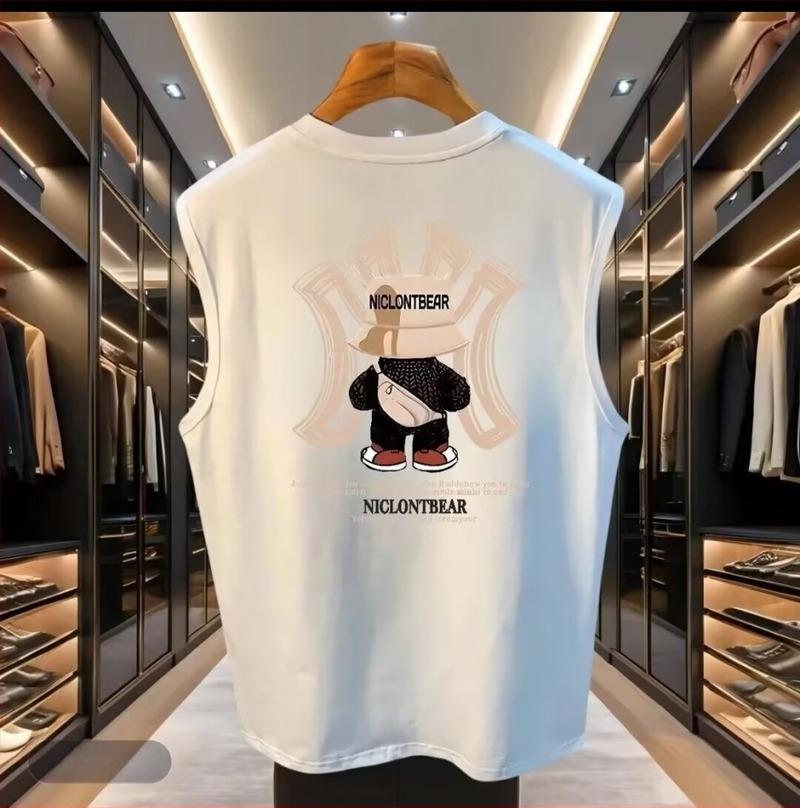 Άνετο T-shirt χωρίς μανίκια από βαμβάκι, χαλαρή εφαρμογή, εκτύπωση καρτούν, λεπτή ύφανση, καλοκαίρι