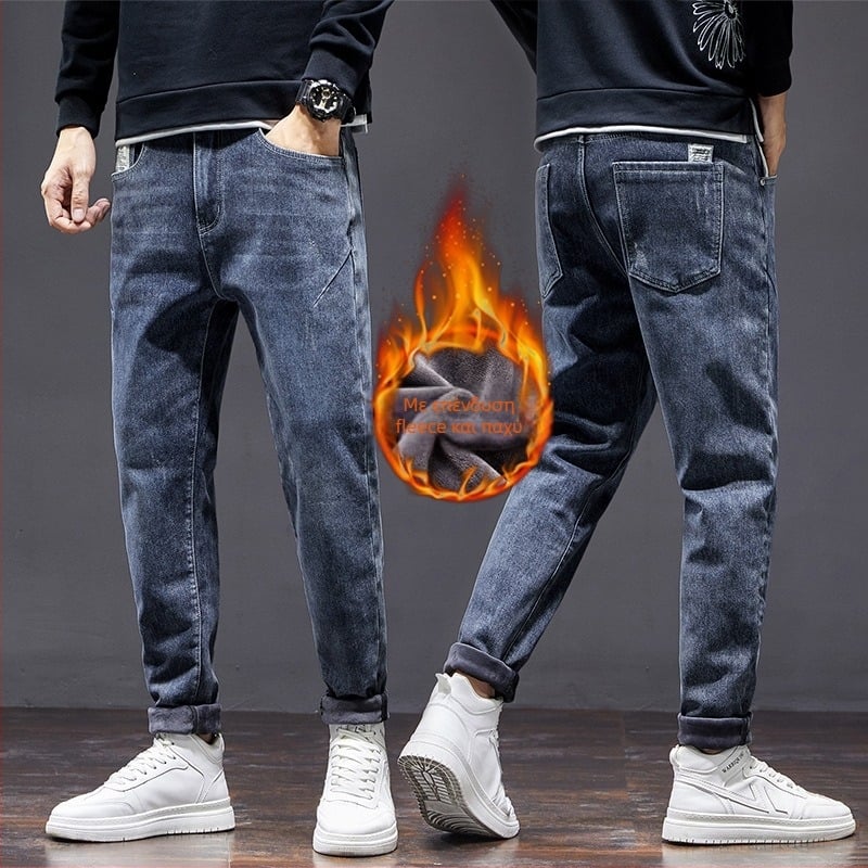 Aishini τζιν - Κορεατικού στυλ, χαλαρή γραμμή, κοντό μήκος, φλις επένδυση από βαμβάκι