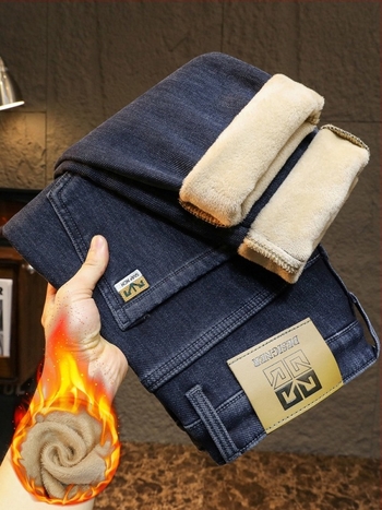 Ανδρικά τζιν – ίσια γραμμή, με επένδυση φλίς, μεσαία μέση, φερμουάρ, βαμβάκι 63%