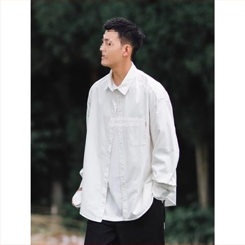 Πουκάμισο με μακριά μανίκια, στυλ Hong Kong, cardigan, Lapel collar, μονόχρωμο