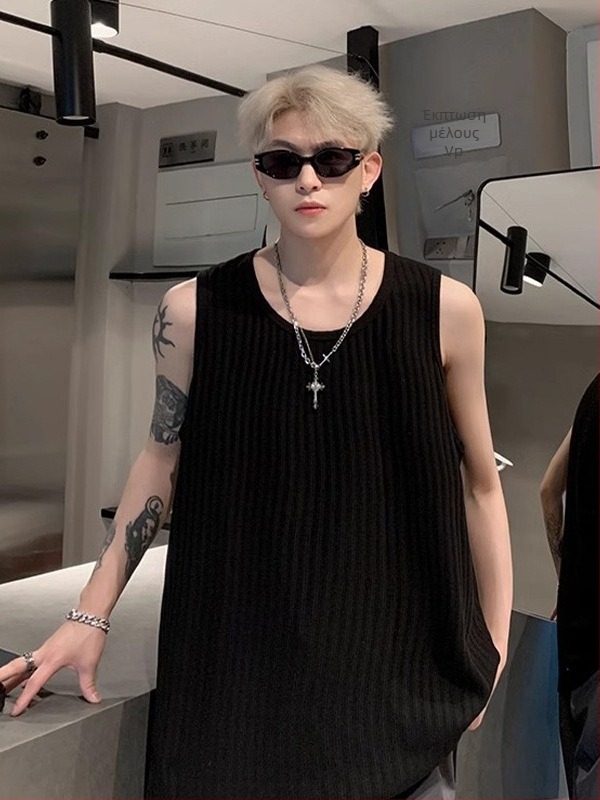 Αντρική αμάνικη T-shirt-vest – ελεύθερη γραμμή, μονόχρωμη, ύφασμα από πολυεστερική ανάμιξη (50–70% πολυεστέρα), Καλοκαίρι 2025