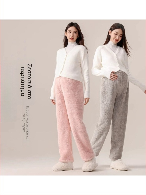 Παντελόνια εγκυμοσύνης, παχύ πολυεστερικό ύφασμα, μακριά, φαρδιά γραμμή, 95% πολυεστέρα