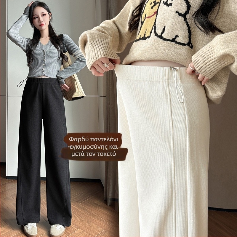 Γυναικείοι παντελόνες εγκυμοσύνης 3/4, παχιά ύφανση από βαμβάκι-μίγμα, φαρδιά γραμμή, περιεκτικότητα σε βαμβάκι κάτω από 30%, άνοιξη-φθινόπωρο