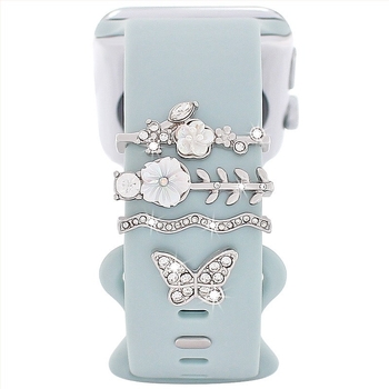 Διακοσμητική αγκράφα για λουράκι Apple Watch σιλικόνης – μοτίβο πεταλούδας με λουλούδια, κράμα, YiSheQu, DIY, χειμώνας 2023