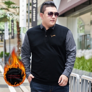 Ανδρικό T‑shirt με χαλαρή γραμμή, βαμβάκι, φλις επένδυση, γκιλα λαπέλ, μακριά μανίκια