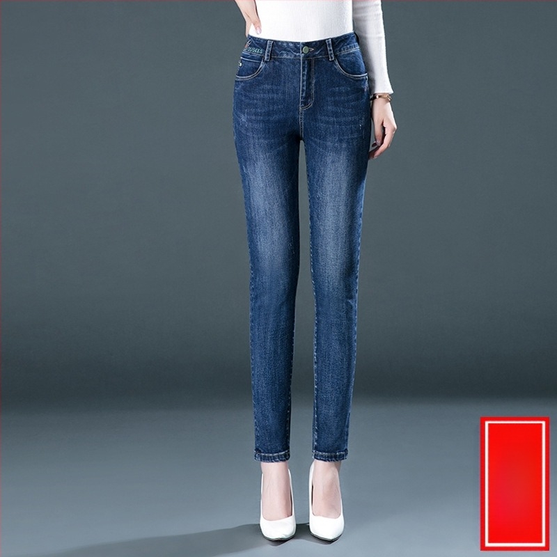 Τζιν γυναικών - Υψηλή μέση, ίσια γραμμή, ελαστικό denim, βαμβάκι 70–80% (<30% πολυεστέρας), χωρίς σιδέρωμα