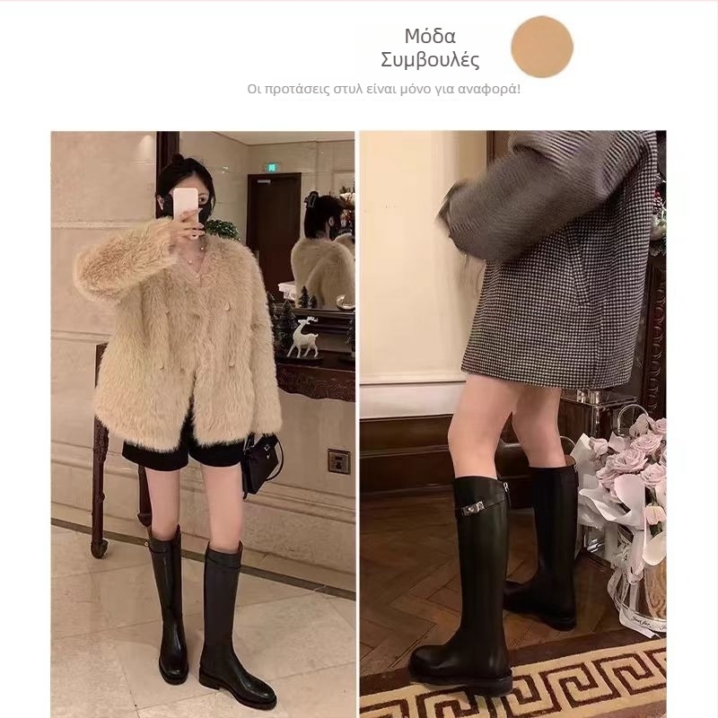 Γυναικεία ιππικά μποτάκια μέχρι το γόνατο, επάνω μέρος από Microfiber, πίσω φερμουάρ, χαμηλό φαρδύ τακούνι 1-3 cm, δερμάτινος πάτος
