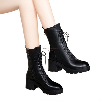 Martin μποτάκια μέχρι τη γάμπα, επίπεδο τακούνι, άνω μέρος από πολλαπλά υλικά, δερμάτινη επένδυση, πάτος από μαλλί