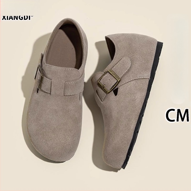 Γυναικείοι loafer με κρυφό τακούνι, slip-on, 6 cm κρυφό τακούνι, επάνω μέρος από βελούρι αγελάδας, Velcro κλείσιμο, καουτσούκ εξωτερική σόλα