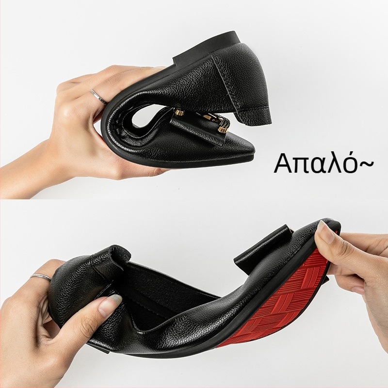 Γυναικείες loafers με μυτερό δάχτυλο, επάνω από μικροϊνες, σόλα από τένοντα βοδιού, χαμηλό φλατ τακούνι