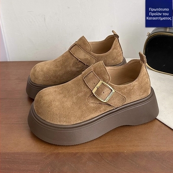 Γυναικείοι loafers με φαρδιά σόλα για αύξηση ύψους, στρογγυλή μύτη, επάνω μέρος από Super Fiber, σόλα από καουτσούκ, PU πάτος