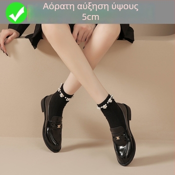 Γυναικείοι λοφέρς με στρογγυλό нос – χωρίς κορδόνια, άνω μέρος από υπερ-ίνες, καουτσούκ σόλα, παχύς τακούνι