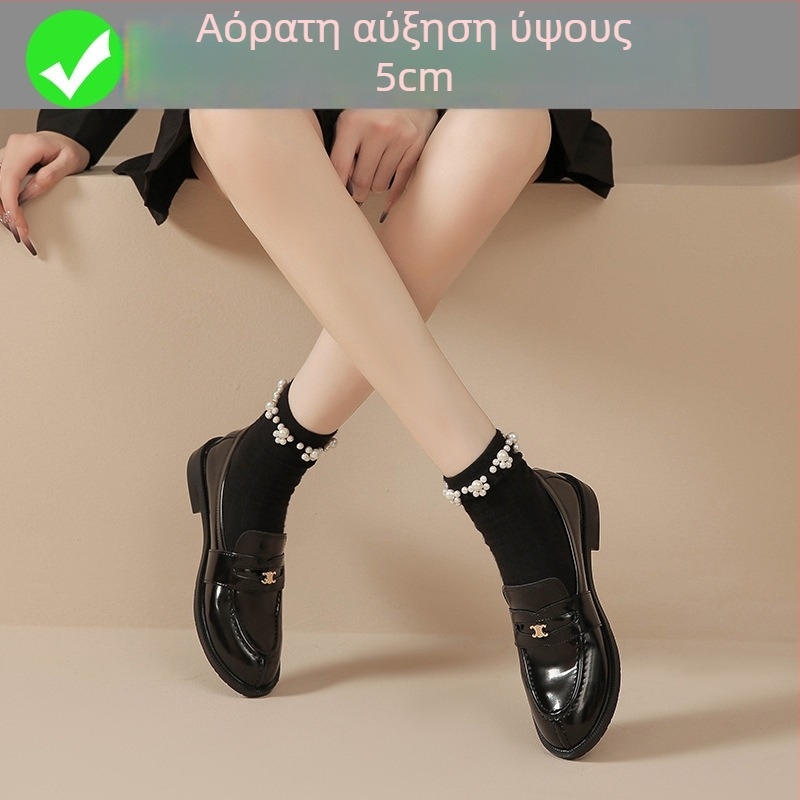 Γυναικείοι λοφέρς με στρογγυλό нос – χωρίς κορδόνια, άνω μέρος από υπερ-ίνες, καουτσούκ σόλα, παχύς τακούνι