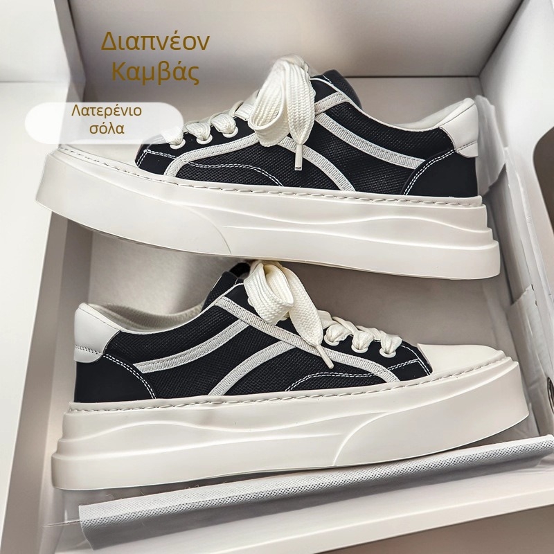 Ανδρικά καμβαδένια sneakers με φαρδιά σόλα, στυλ Χονγκ Κονγκ, χαμηλό προφίλ, κορδώνια, αναπνεύσιμο εσωτερικό
