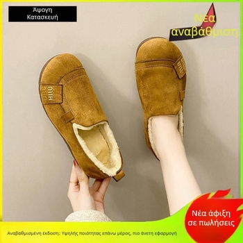 Γυναικεία loafers με επίπεδη σόλα, σουέντ επάνω μέρος, PVC σόλα, τεχνολογία έγχυσης, στρογγυλή μύτη, χαμηλό ύψος